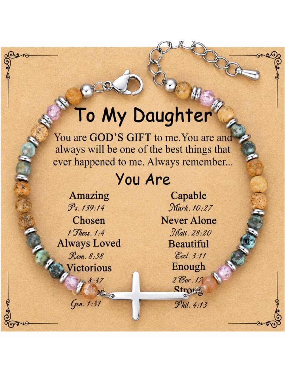 To My Daughter Cross Bracelet Christian Gift Faith Jewelry Inspirational Scriptu - Picture 4 of 4
